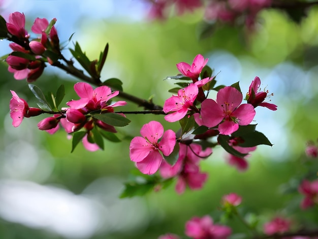 Foto flores cor-de-rosa num galho de árvore