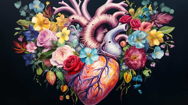 Las flores el corazón humano el corazón floral realista