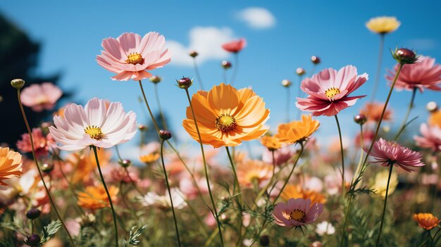 Flores del cosmos en un campo de flores.