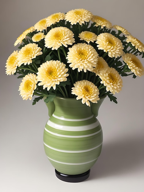 Flores de crisantemos en jarrón de cerámica belleza elegante para la vitrina del producto