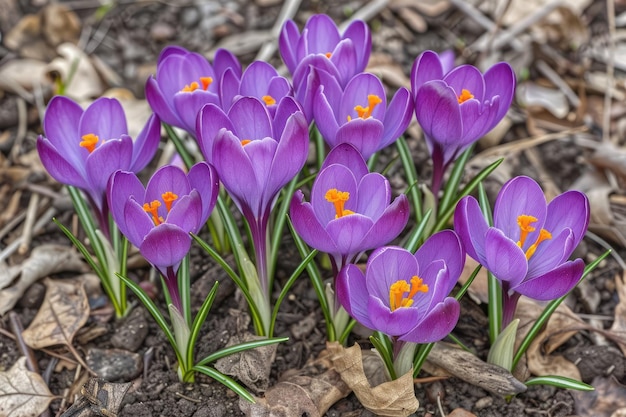 Flores de crocus púrpura en primavera Foto de alta calidad