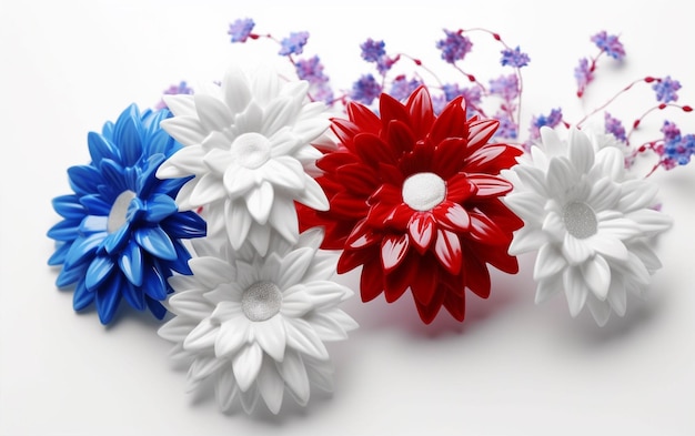 Flores da cor da bandeira americana no fundo branco