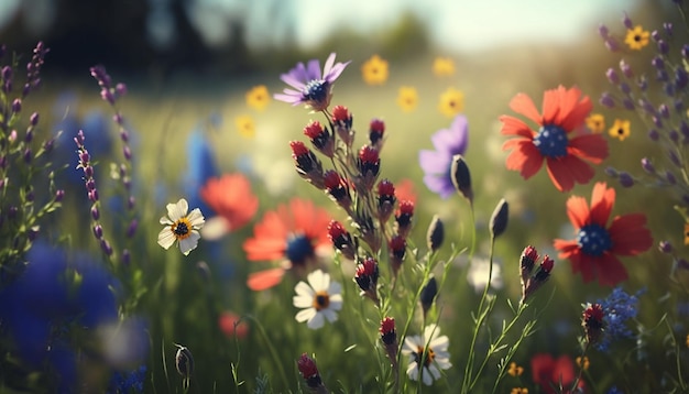 Flores da primavera em um prado de flores