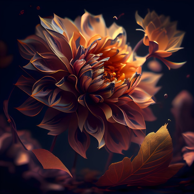 Flores de Dalia en una ilustración 3d de fondo oscuro