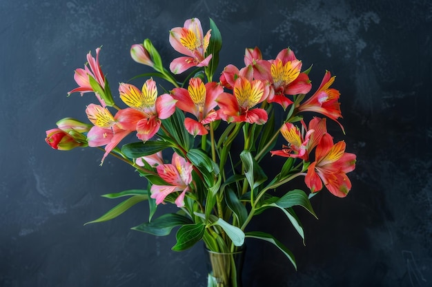 Flores de Alstroemeria cor-de-rosa e amarela em vaso