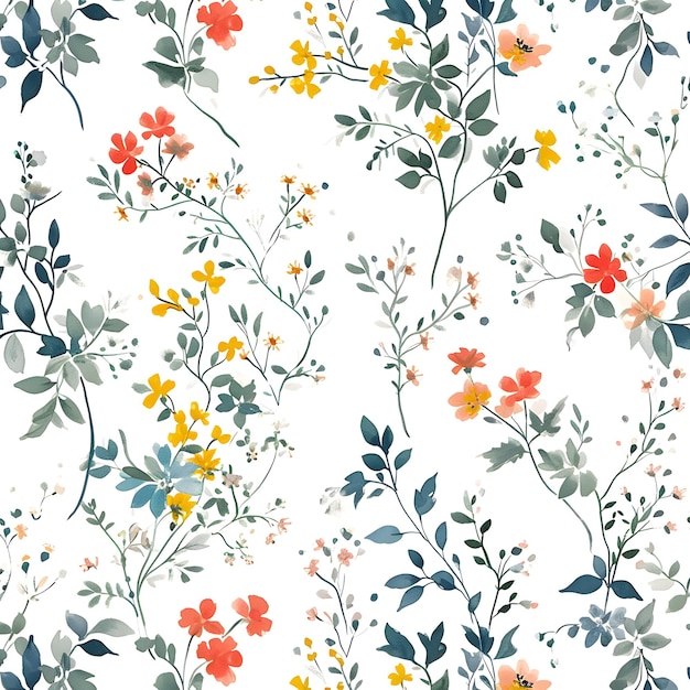Flores de aquarela desenhadas à mão ilustração de padrão sem costura