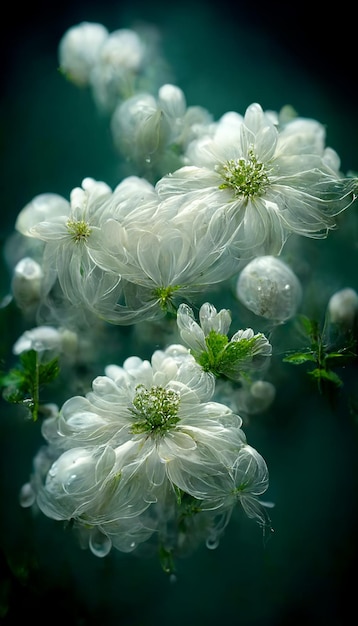 Flores de branco em um fundo escuro generativo ai