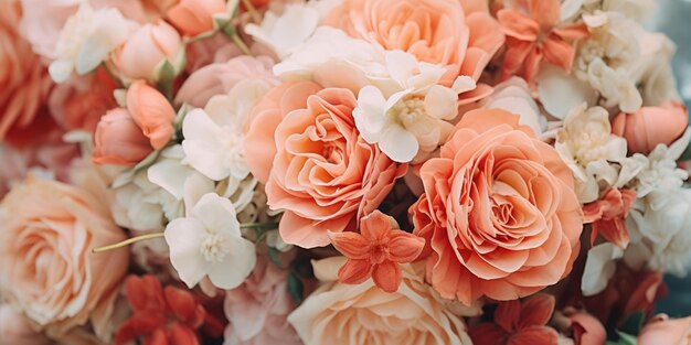 Flores de casamento buquê de noiva closeup decoração feita de rosas peônias e plantas decorativas