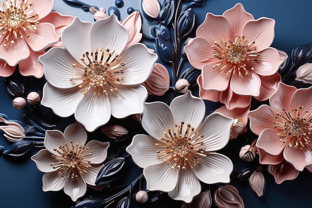 Foto flores de cerâmica abstratas decoradas como jóias com metais e pedras preciosas