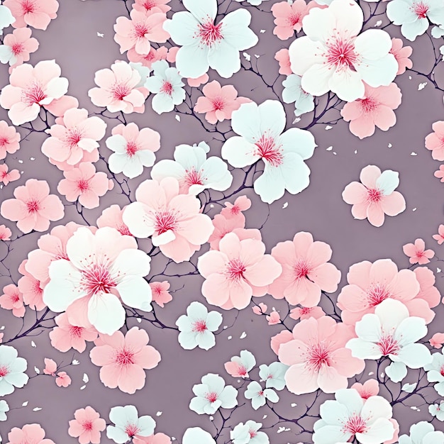 flores de cerejeira aquarela padrão sem costura fundo plano