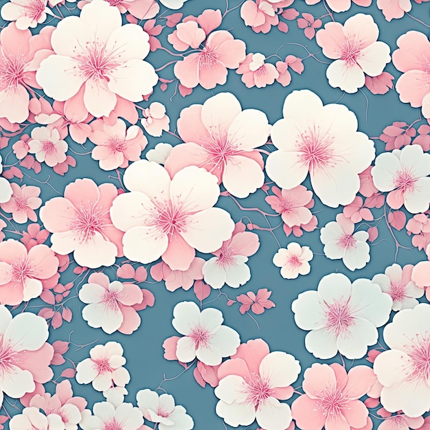 flores de cerejeira aquarela padrão sem costura fundo plano