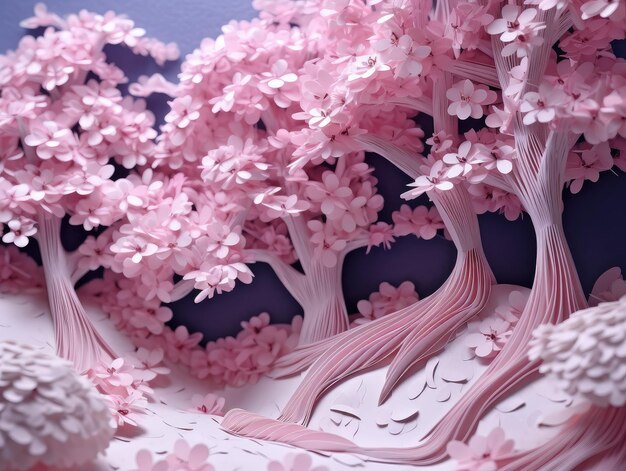 Flores de cerejeira cor-de-rosa com arte em papel