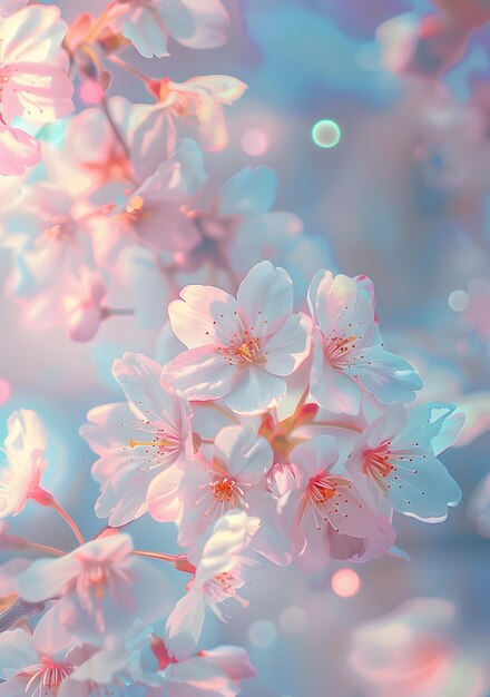 Foto flores de cerejeira cor-de-rosa e azul