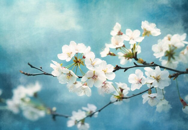 Flores de cerejeira da primavera em um fundo de céu azul