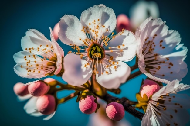 Flores de cerejeira em flor contra o céu azul Generative AI