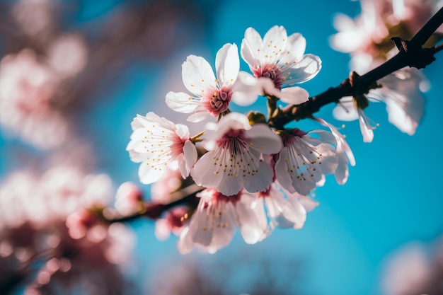 Flores de cerejeira em flor contra o céu azul Generative AI