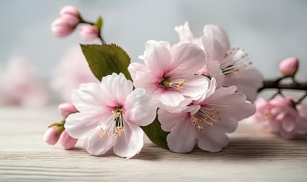 Flores de cerejeira em mesa de madeira fotografia tema primavera