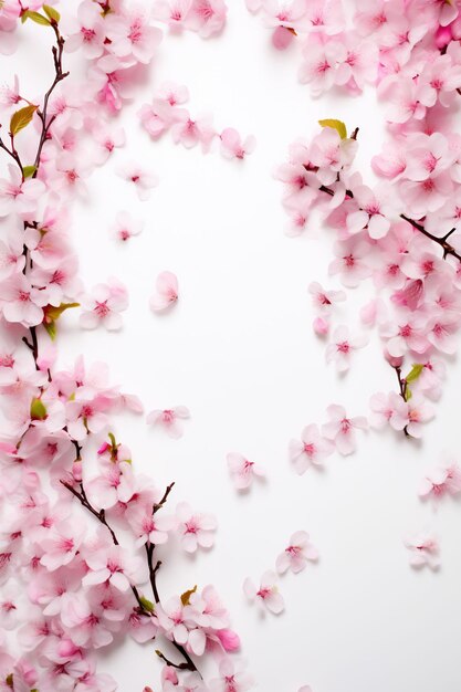 flores de cerejeira rosa em um fundo branco