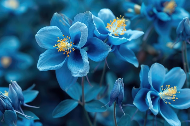 Foto flores de columbina azul do colorado em plena floração beleza colorida da primavera botânica proporção de 32