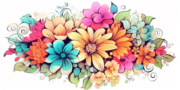Foto flores de cores brilhantes estão dispostas em um buquê em um fundo branco