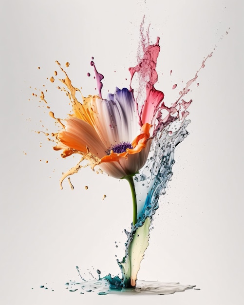 Flores de cores em salpicos de aquarela colorida