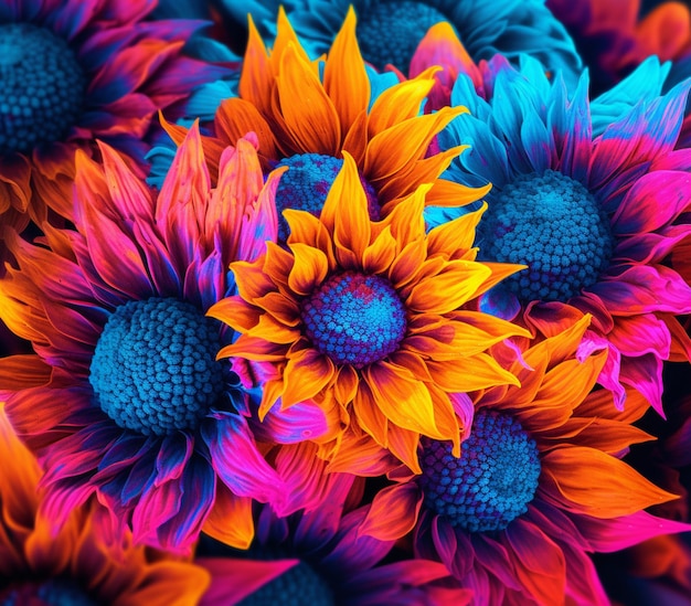 Flores de cores vivas são dispostas em um buquê em uma mesa generativa ai