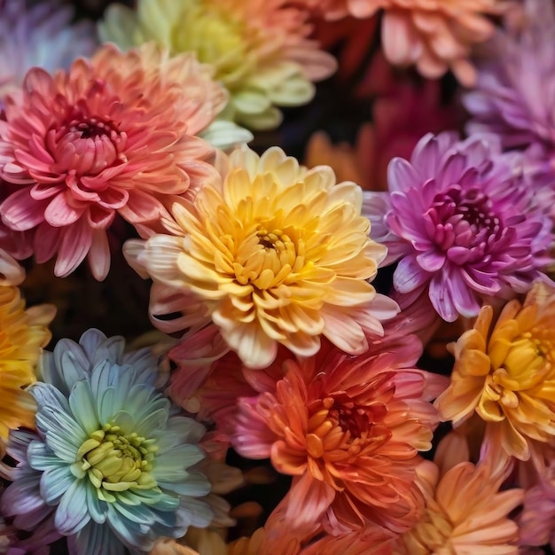 Flores de crisântemo coloridas macro shot Chrysanthemum flor arco-íris fundo