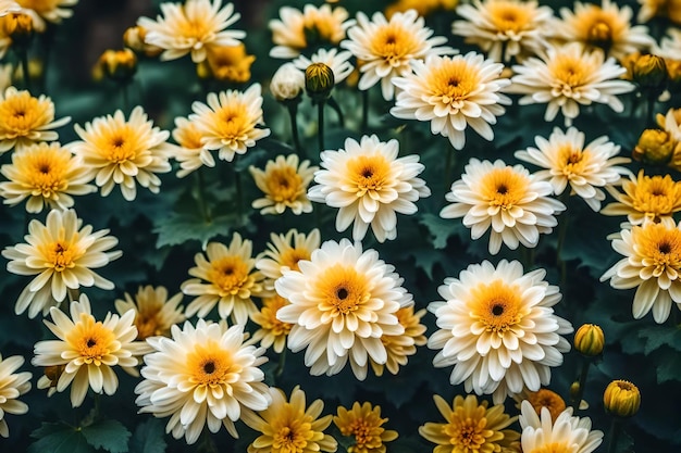 Flores de crisântemo floresceram no jardim realista