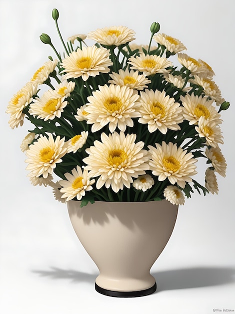 Flores de crisântemos em vaso de cerâmica Beleza elegante para vitrine de produtos