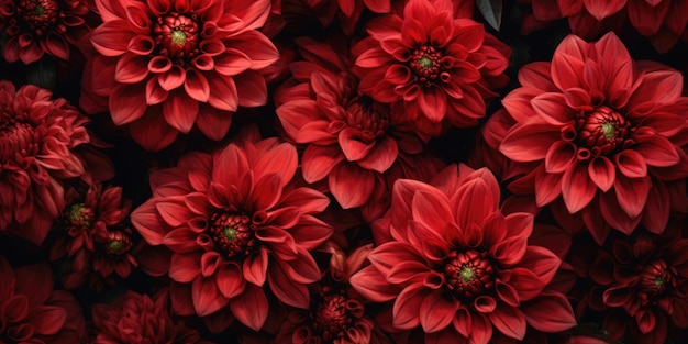 Flores de dália vermelha em plena floração Macro shot com textura de pétalas macias