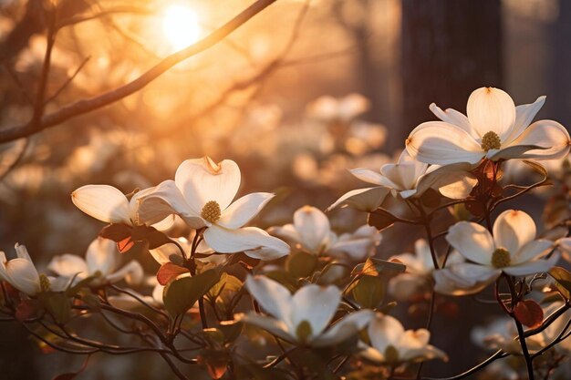 Flores de dogwood na luz da manhã