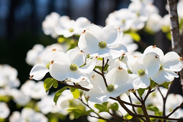 Flores de dogwood num jardim em flor