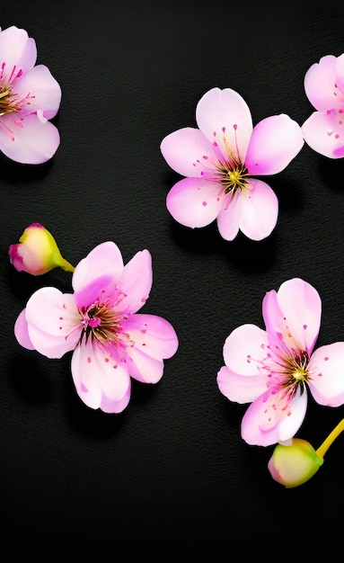 Flores de flor de cerejeira em fundo preto