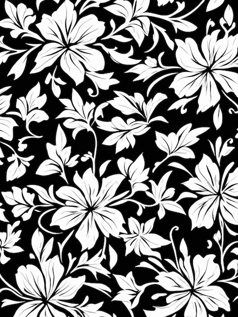 Flores de fundo com padrão floral preto e branco