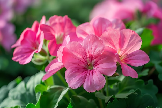 Flores de gerânio rosa vibrante florescendo em um jardim verde exuberante Perfeito para a primavera e o verão