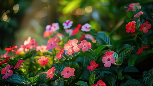 Flores de Impatiens glandulifera a florescer num cenário natural