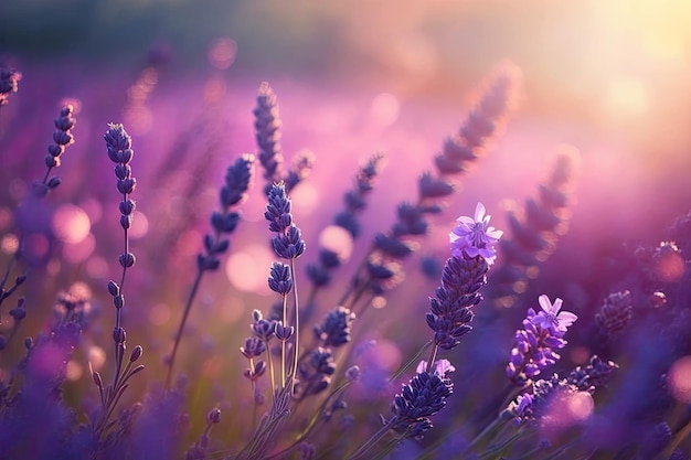 Flores de lavanda em fundo desfocado com espaço de cópia para fundo de primavera de texto