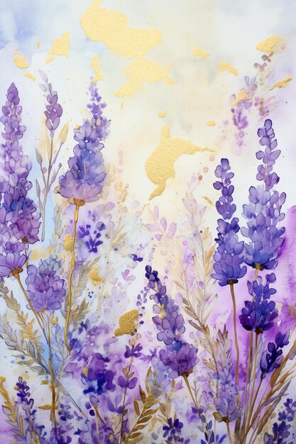 Foto flores de lavanda pintadas em aquarela sobre um fundo branco