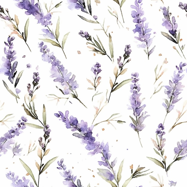 Flores de lavanda são pintadas em um estilo de aquarela em um fundo branco