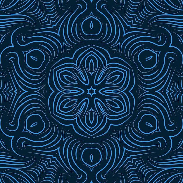 Flores de linha encaracolada abstrata de cor azul. Formas curvas de papel de parede com padrão de cor brilhante