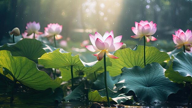 Flores de lótus em pântanos tropicais