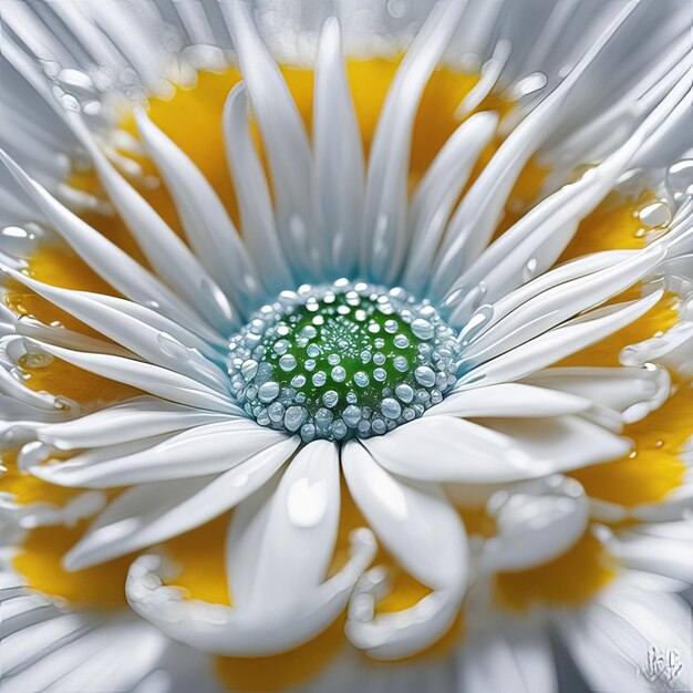 Flores de margarida de primavera e verão com gotas de água