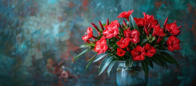 Flores de oleandro vermelho em vaso sobre a mesa