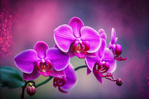 Flores de orquídea rosa em fundo roxo desfocado