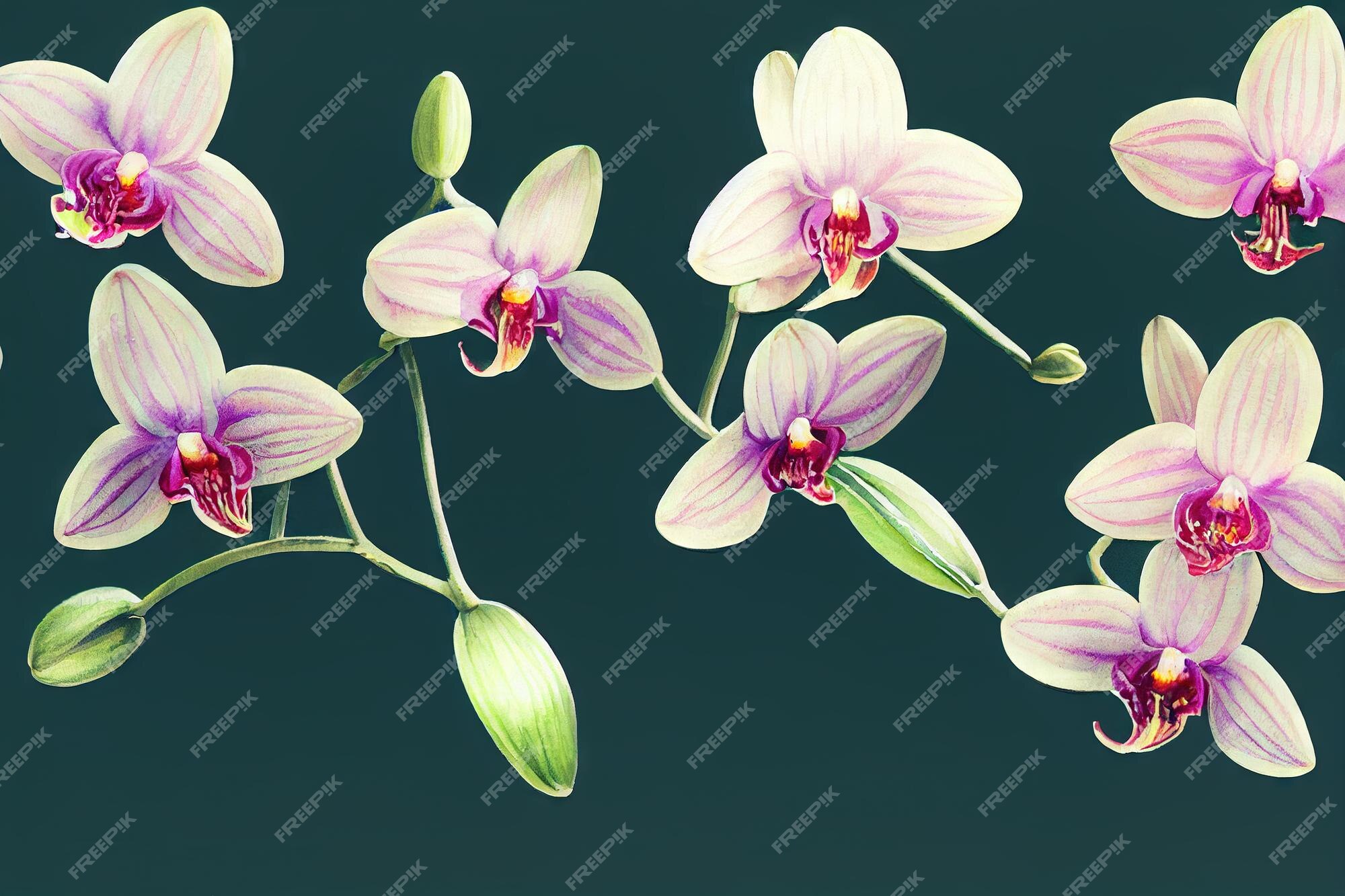Flores de orquídeas naturais com botões em flor em fundo escuro | Foto  Premium