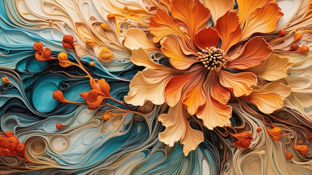 Flores de outono abstratas arte fluida IA generativa