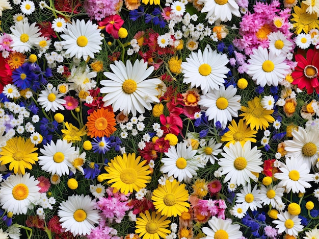 Flores de padrão uniforme fundo de campo flores silvestres e margaridas