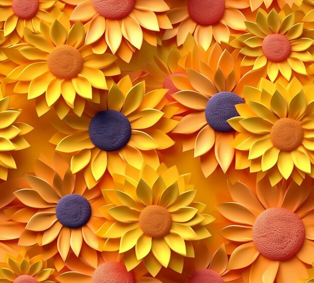 flores de papel amarelo e azul estão dispostas em um padrão generativo ai