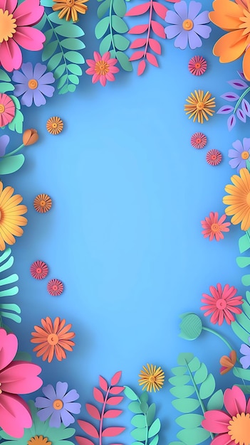 Flores de papel coloridas fundo com espaço de cópia papel de parede de telefone vídeos Tiktok Instagram ou bobinas