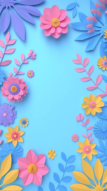 Flores de papel coloridas fundo com espaço de cópia papel de parede de telefone vídeos Tiktok Instagram ou bobinas